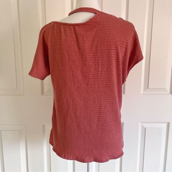 Gibsonlook Asymmetrical Ruched Knit Top Terracotta Medium NWOT - Picture 4 of 7